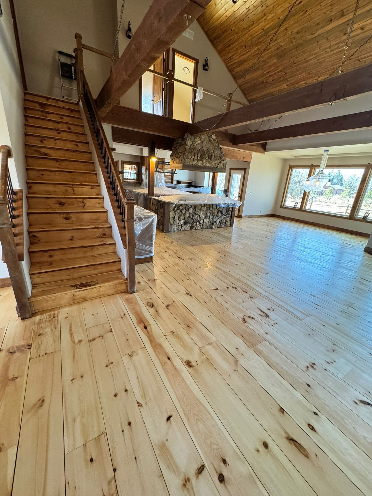 Cleaning professionals vacuuming living room